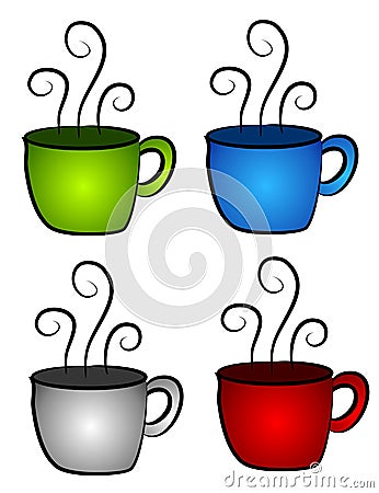 4 Hot Coffee or Tea Cups Stock Photo