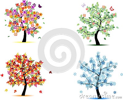 4 season trees Vector Illustration