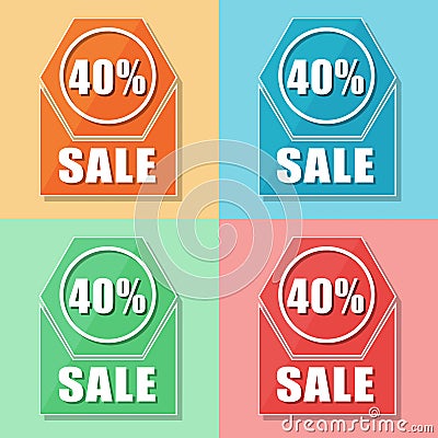 40 percentages sale, four colors web icons Stock Photo