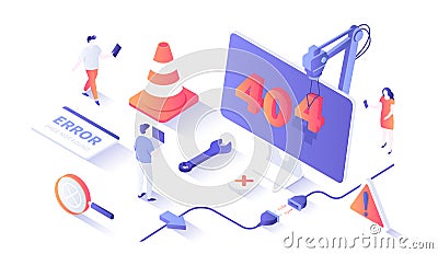 404 Error Page not found. Internet connection problem. Electric plug socket unplug disconnection. Isometry illustration Vector Illustration
