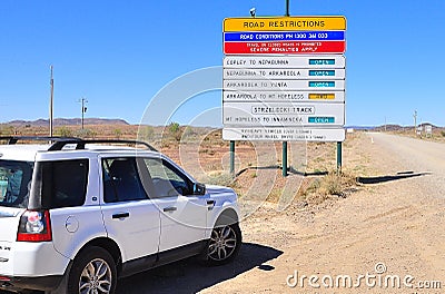 4WD car and road sign Editorial Stock Photo