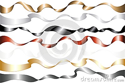 7 Colorful Metal Ribbons. Vector Vector Illustration