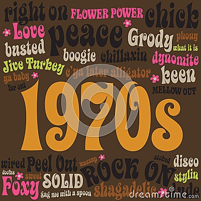 70s Phrases and Slangs Vector Illustration