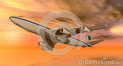 747 plane at sunset Stock Photo