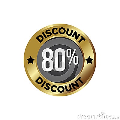 80% off Discount Badge, on golden and black colour background Vector Illustration