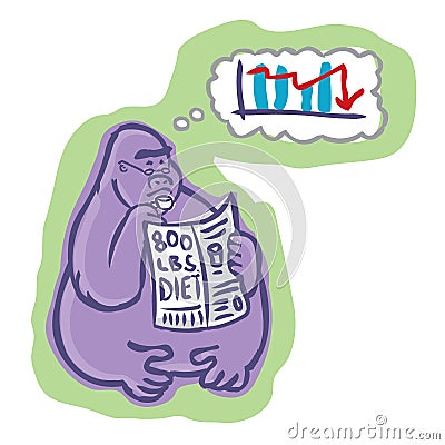 800 pound gorilla reading and thinking Vector Illustration