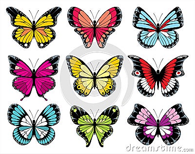 9 colorful butterfly icons Vector Illustration