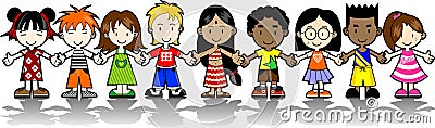 9 Kids holding hands Vector Illustration