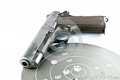 9-mm handgun and target shooting Stock Photo