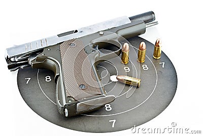 9-mm handgun and target shooting Stock Photo