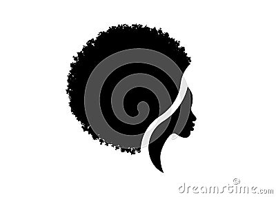 African American woman face profile. Logo women profile silhouette with fashion curly afro hair style concept, vector isolated Vector Illustration