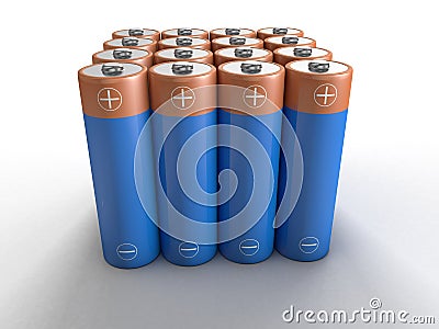 AA batteries in rows Stock Photo