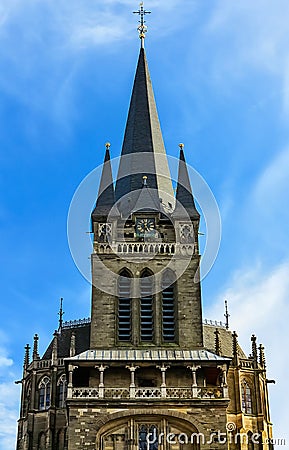 Aachen Cathedral is the episcopal church of Aachen, burial church of Charlemagne, the imperial city of Aachen`s main landmark and Stock Photo