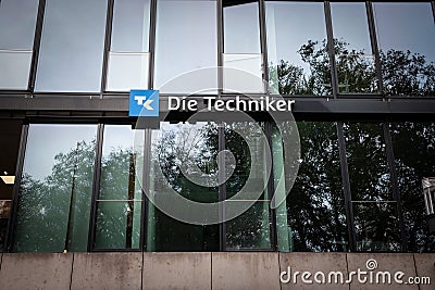AACHEN, GERMANY - NOVEMBER 8, 2022: Logo of Die Techniker on their main office for Aachen. Die Techniker is a Krankenkasse, a Editorial Stock Photo