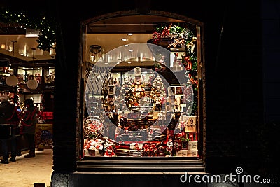 AACHEN, GERMANY - NOVEMBER 11, 2022: Selective blur on the window of a german bakery decorated for christmas with typical german Editorial Stock Photo