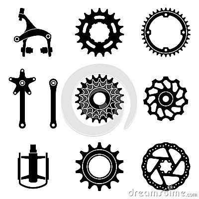 Set of bicycle parts icons. Silhouette vector Vector Illustration