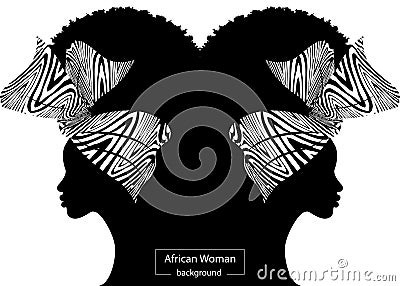 Portrait beautiful Afro woman. Shenbolen Ankara Headwrap Women African Traditional Headtie Scarf Turban. Kente head wraps African Vector Illustration