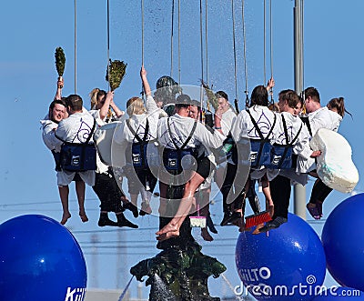 The Aalto University Student Union members wash Havis Amanda statue Editorial Stock Photo