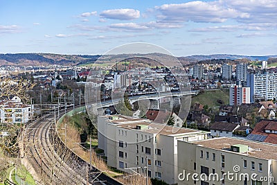 Aare Bridge and viaduct with view over Umiken to Brugg Stock Photo