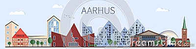 Aarhus landmarks and monuments in flat style Vector Illustration