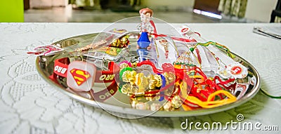 Aarti plate for Rakhi pooja on rakshabandhan festival Stock Photo