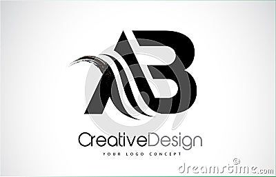 AB A B Creative Brush Black Letters Design With Swoosh Stock Photo