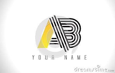 AB Black Lines Letter Logo. Creative Line Letters Vector Templat Vector Illustration