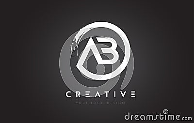 AB Circular Letter Logo with Circle Brush Design and Black Background. Vector Illustration