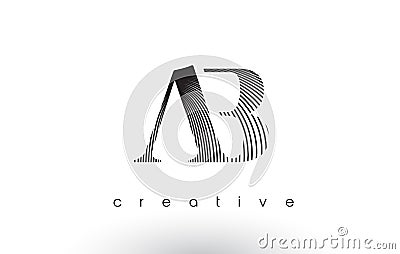 AB Logo Design With Multiple Lines and Black and White Colors. Vector Illustration