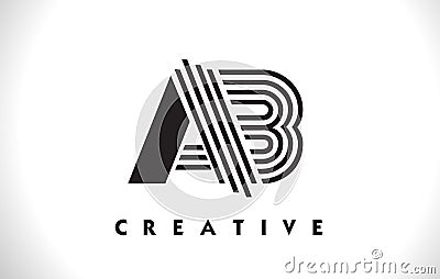 AB Logo Letter With Black Lines Design. Line Letter Vector Illus Vector Illustration