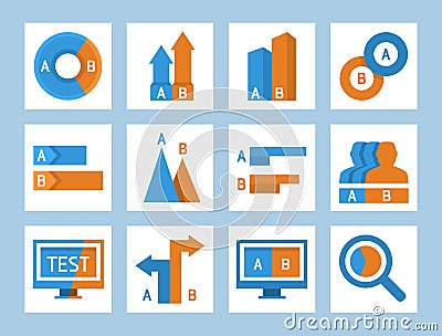 AB split testing and comparison icons Vector Illustration