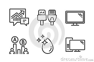 Ab testing, Accounting and Computer cables icons set. Water drop, Monitor and Computer signs. Vector Vector Illustration