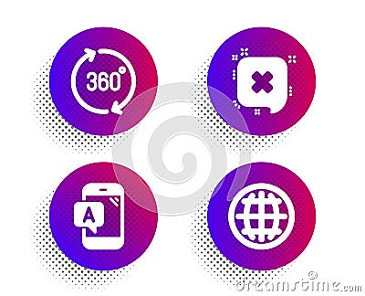 Ab testing, Reject and 360 degrees icons set. Globe sign. Phone test, Delete message, Full rotation. Vector Vector Illustration