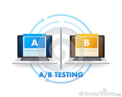 AB testing, split test. Bug Fixing, User Feedback. Homepage landing page template. Vector stock illustration. Vector Illustration
