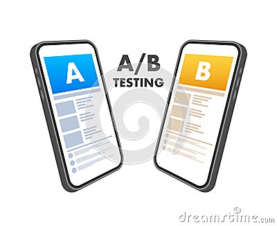 AB testing, split test. Bug Fixing, User Feedback. Homepage landing page template. Vector stock illustration. Vector Illustration