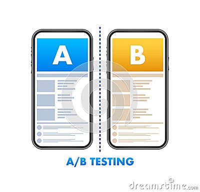 AB testing, split test. Bug Fixing, User Feedback. Homepage landing page template. Vector stock illustration. Vector Illustration