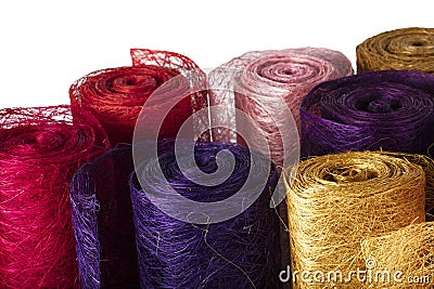 Abaca fabric. Handmade Abaca Fiber Sheet Craft. Abaca Scrunch Mesh Roll. This can be used for flower arrangement and decorations Stock Photo