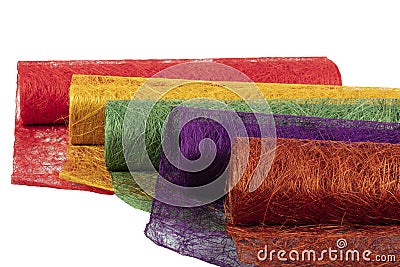 Abaca fabric. Handmade Abaca Fiber Sheet Craft. Abaca Scrunch Mesh Roll. This can be used for flower arrangement and decorations Stock Photo