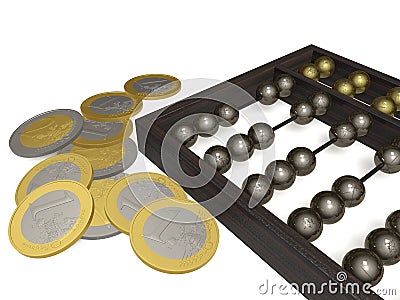 Abacus and coins Stock Photo