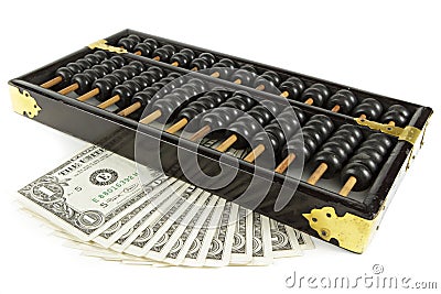 Abacus with dollar on isolate white Stock Photo