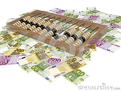 Abacus and money Stock Photo