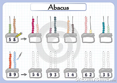 Abacus for Numbers up to 99, math worksheet for kids Stock Photo