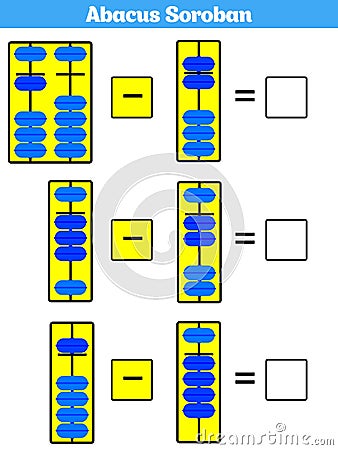 Abacus Soroban kids learn numbers with abacus, math worksheet for children Vector Illustration Stock Photo