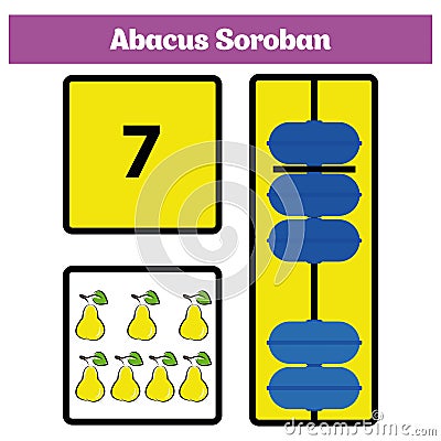 Abacus Soroban kids learn numbers with abacus, math worksheet for children Vector Illustration Stock Photo