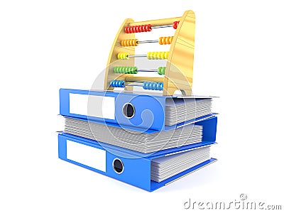 Abacus on stack of ring binders Stock Photo