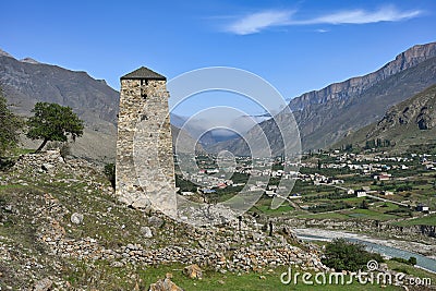 Abai-Kala Tower in the mountain village of Upper Balkaria Stock Photo