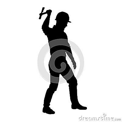 male miner. construction worker holding an adze hatchet axe vector silhouette. Vector Illustration