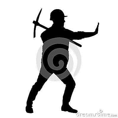 silhouette of a worker swinging his mattock tool. Vector Illustration