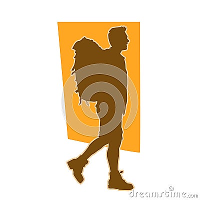 tourist with backpack walking toward his destination . Vector Illustration