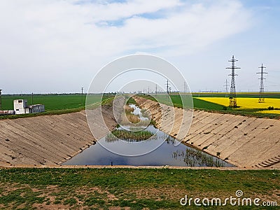 Abandoned agricultural irrigation channel canal irigatii abandonat Stock Photo